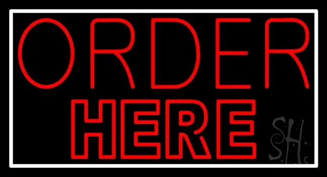 Double Stroke Red Order Here Neon Sign