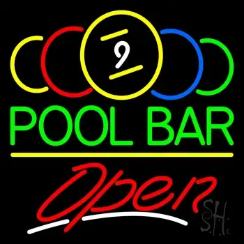 Green Pool Bar Open Neon Sign