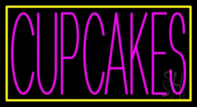 Pink Cupcakes With Yellow Border Neon Sign