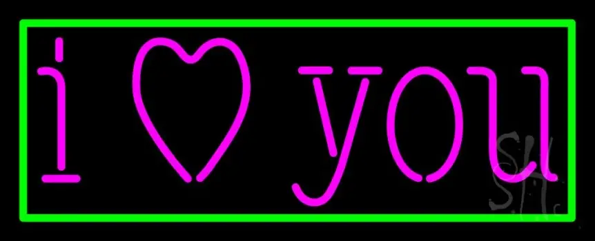 Pink I Love You With Green Border Neon Sign