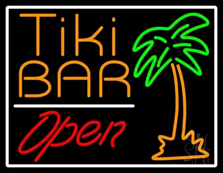 Tiki Bar With Palm Tree Open Neon Sign