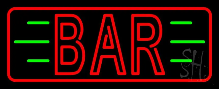 Double Stroke Red Bar With Green Lines And Red Border Neon Sign