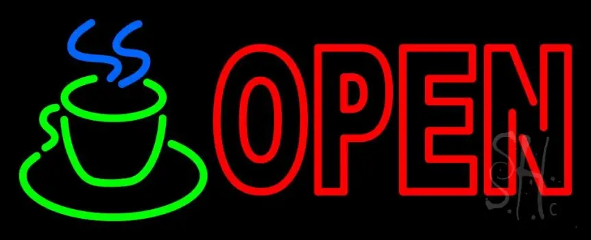 Double Stroke Red Open Coffee Cup Neon Sign