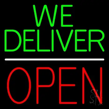 We Deliver Open Block White Line Neon Sign