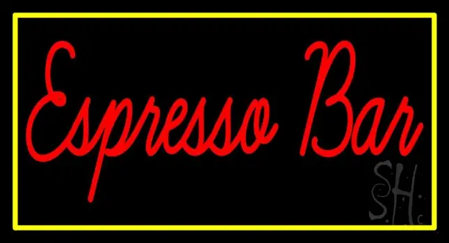 Red Espresso Bar With Yellow Border Neon Sign
