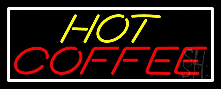 Yellow Hot Red Coffee With White Border Neon Sign
