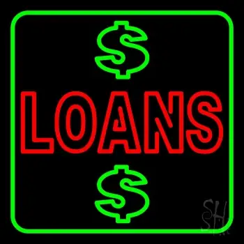 Double Stroke Loans With Dollar Logo With Green Border Neon Sign