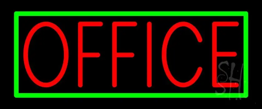 Red Office With Green Border Neon Sign