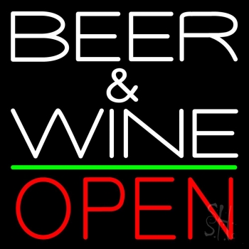 White Beer And Wine With Bottle Red Open Neon Sign