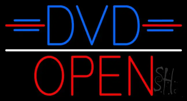 Blue Dvd White Line Open Neon Sign