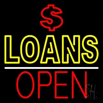 Double Stroke Loans With Dollar Logo Open Neon Sign