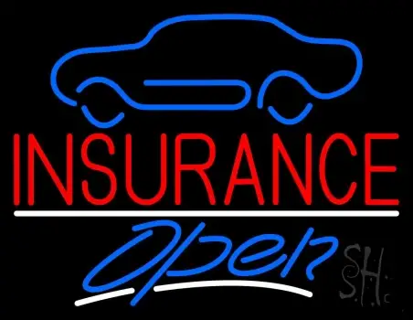 Auto Insurance With Car Logo Open Neon Sign