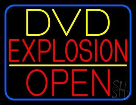 Red Dvd Explosion Open Blue Border Neon Sign