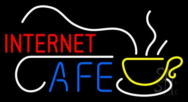 Red Internet Cafe With Logo Neon Sign