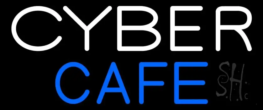 White Cyber Blue Cafe Neon Sign