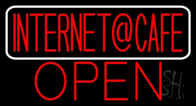 Internet Cafe Open With White Border Neon Sign