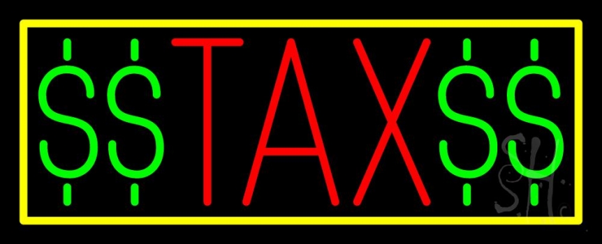 Red Tax With Dollar Logo With Yellow Border Neon Sign