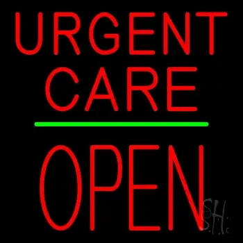 Urgent Care Block Open Green Line Neon Sign