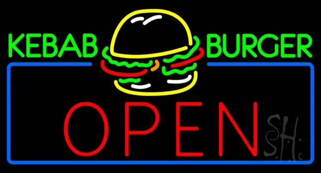 Kebab Burger Open Neon Sign