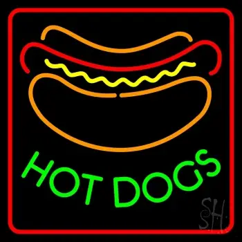 Green Hot Dogs Red Border Neon Sign