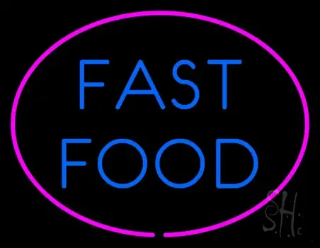 Blue Fast Food Pink Oval Neon Sign