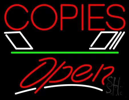 Red Copies Logo Open 3 Neon Sign