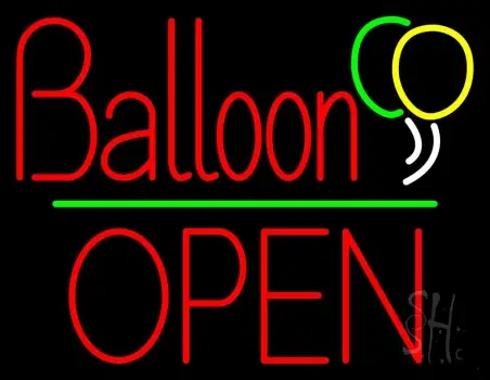 Balloon Open Block Green Line Neon Sign