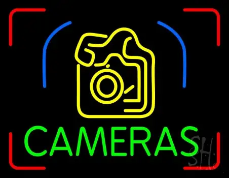 Blue Cameras With Logo Neon Sign