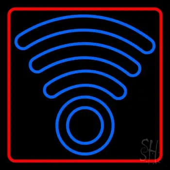 Blue Colored Wifi Logo Red Border Neon Sign