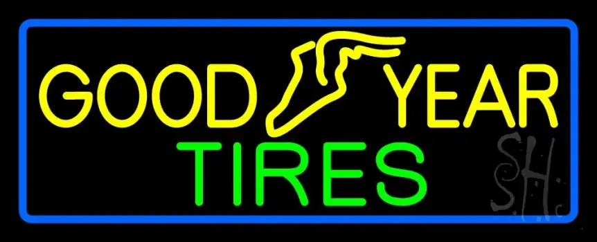 Goodyear Tires Blue Border Neon Sign