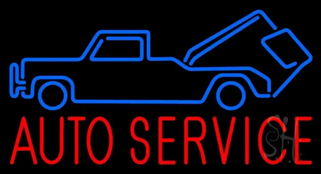 Red Auto Service Blue Car Logo Neon Sign