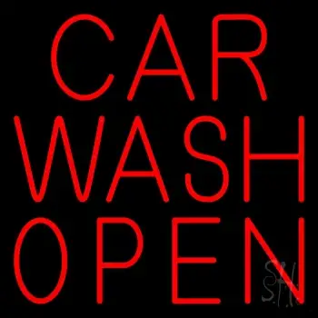 Red Car Wash Open Neon Sign