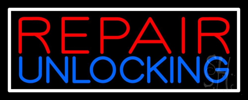 Red Repair Blue Unlocking Block White Border Neon Sign