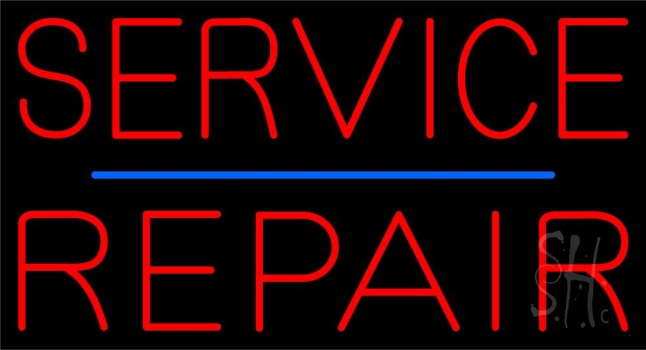 Red Service Repair Blue Line Neon Sign