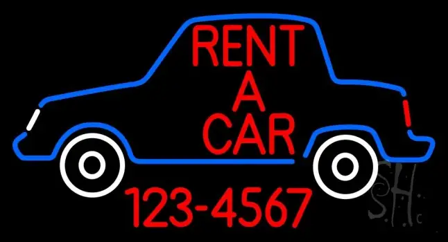 Rent A Car With Phone Number Neon Sign