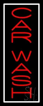 Red Vertical Car Wash White Border Neon Sign