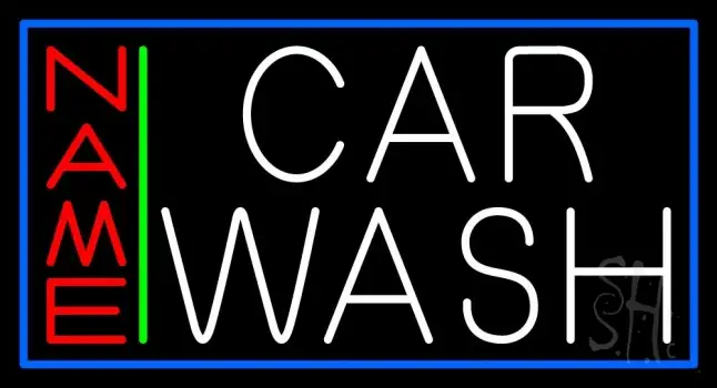 Custom White Car Wash With Border Neon Sign