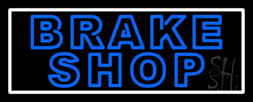 Double Stroke Brake Shop White Border Neon Sign