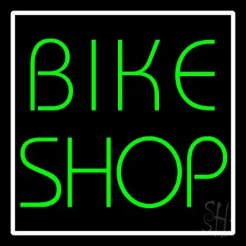 Green Bike Shop White Border Neon Sign