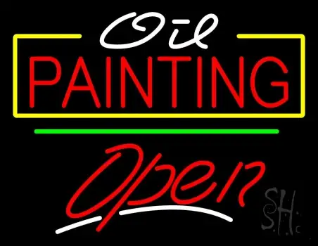 Oil Painting Green Line Open Neon Sign