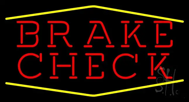 Red Brake Check Yellow Lines Neon Sign