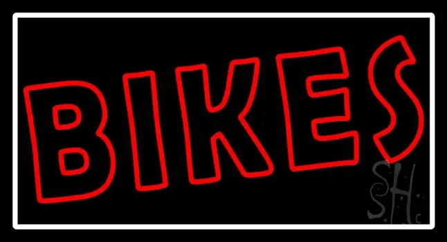 Red Double Stroke Bikes White Border Neon Sign