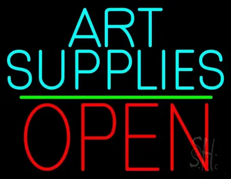 Turquoise Art Supplies With Open 1 Neon Sign