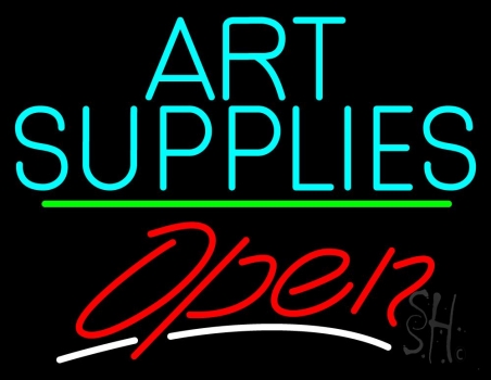 Turquoise Art Supplies With Open 3 Neon Sign