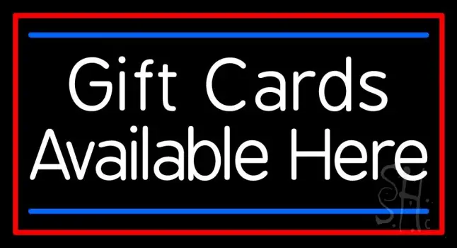 White Gift Cards Available Here Blue Line Neon Sign
