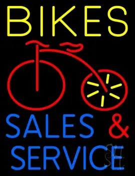 Yellow Bikes Blue Sales And Service Neon Sign