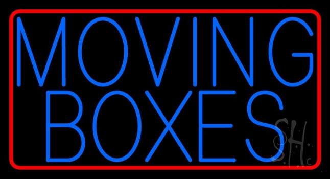 Blue Moving Boxes Red Border Neon Sign