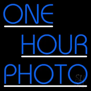 Blue One Hour Photo With Line Neon Sign
