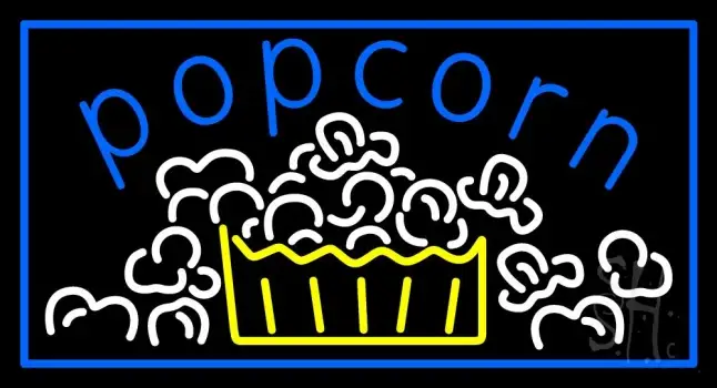 Blue Popcorn With Border Neon Sign