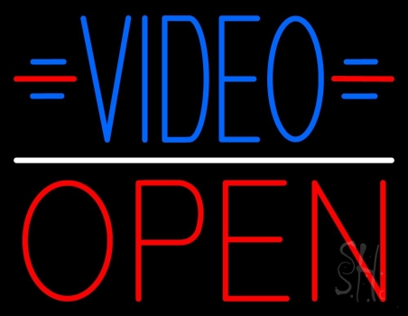 Blue Video Open Neon Sign